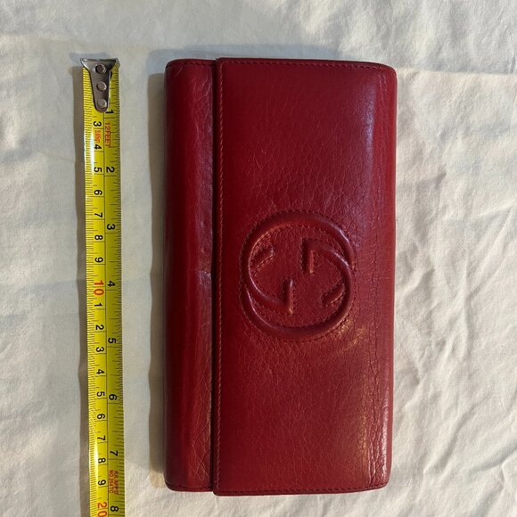 Gucci Red Calf Skin Leather Flap Closure Wallet - Picture 1 of 3